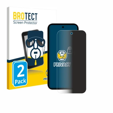 Front side of a product packaging with the brand logo BROTECT. Next to it is the device Google Pixel 10a shown with the corres