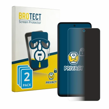 Front side of a product packaging with the brand logo BROTECT. Next to it is the device Motorola Moto G57 shown with the corre