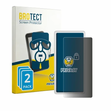 Front side of a product packaging with the brand logo BROTECT. Next to it is the device PocketBook Q shown with the correspond