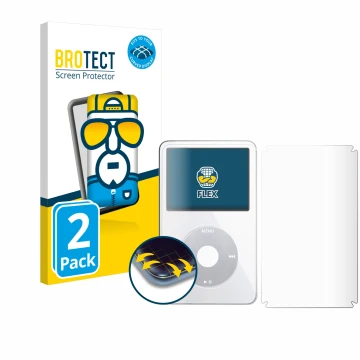 Front side of a product packaging with the brand logo BROTECT. Next to it is the device Apple iPod Classic Video (Front+Back) 
