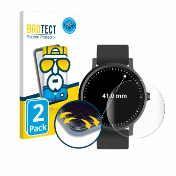 Front side of a product packaging with the brand logo BROTECT. Next to it is the device Watches (Circular, ø: 41 mm) shown wit