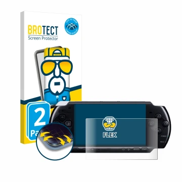 Front side of a product packaging with the brand logo BROTECT. Next to it is the device Sony PSP 3004 shown with the correspon