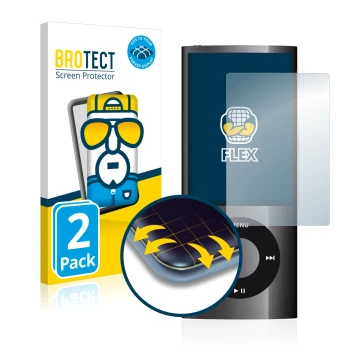 Front side of a product packaging with the brand logo BROTECT. Next to it is the device Apple iPod nano 2009 (5th. Gen.) shown