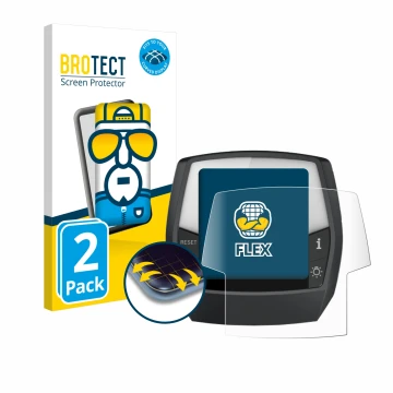 Front side of a product packaging with the brand logo BROTECT. Next to it is the device Bosch Intuvia Performance Line shown w