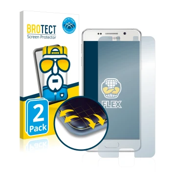 Front side of a product packaging with the brand logo BROTECT. Next to it is the device Samsung Galaxy A3 2016 shown with the 