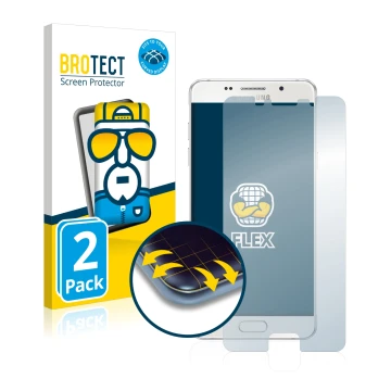 Front side of a product packaging with the brand logo BROTECT. Next to it is the device Samsung Galaxy A5 2016 shown with the 