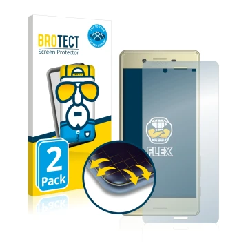 Front side of a product packaging with the brand logo BROTECT. Next to it is the device Sony Xperia X shown with the correspon