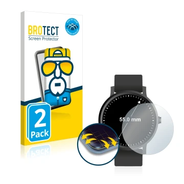 Front side of a product packaging with the brand logo BROTECT. Next to it is the device Watches (Circular, ø: 55 mm) shown wit