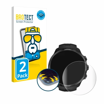 Front side of a product packaging with the brand logo BROTECT. Next to it is the device Suunto Spartan Sport Wrist HR shown wi
