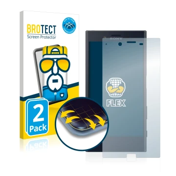 Front side of a product packaging with the brand logo BROTECT. Next to it is the device Sony Xperia XZ shown with the correspo