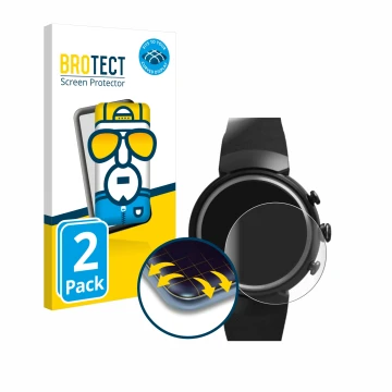 Front side of a product packaging with the brand logo BROTECT. Next to it is the device ASUS ZenWatch 3 1.39