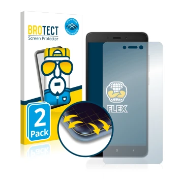 Front side of a product packaging with the brand logo BROTECT. Next to it is the device Xiaomi Redmi Note 4 shown with the cor