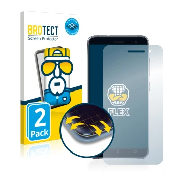Front side of a product packaging with the brand logo BROTECT. Next to it is the device ASUS ZenFone 3 ZE520KL shown with the 