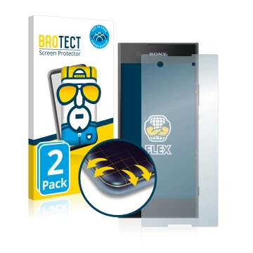 Front side of a product packaging with the brand logo BROTECT. Next to it is the device Sony Xperia XA1 shown with the corresp