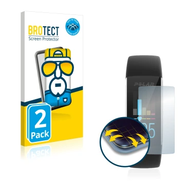 Front side of a product packaging with the brand logo BROTECT. Next to it is the device Polar A370 shown with the correspondin