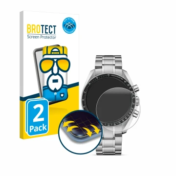 Front side of a product packaging with the brand logo BROTECT. Next to it is the device Omega Speedmaster Moonwatch Profession