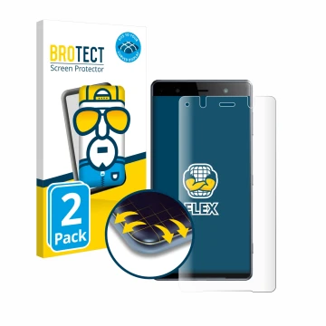 Front side of a product packaging with the brand logo BROTECT. Next to it is the device Sony Xperia XZ2 Premium shown with the