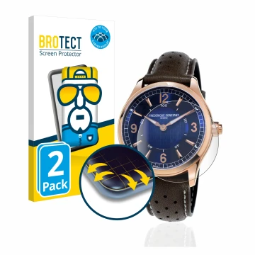 Front side of a product packaging with the brand logo BROTECT. Next to it is the device Frédérique Constant Horological Smartw