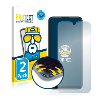 Front side of a product packaging with the brand logo BROTECT. Next to it is the device Huawei P smart 2019 shown with the cor