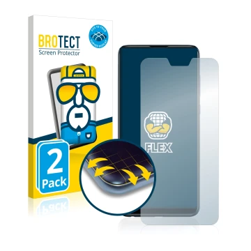 Front side of a product packaging with the brand logo BROTECT. Next to it is the device ASUS ZenFone Max Pro (M2) ZB631KL show