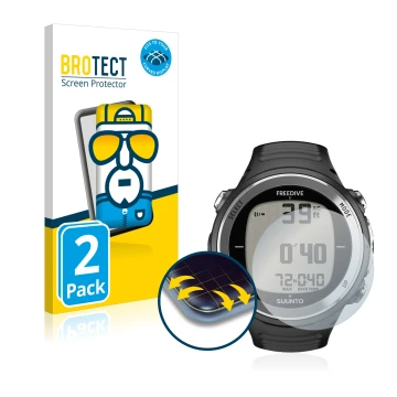 Front side of a product packaging with the brand logo BROTECT. Next to it is the device Suunto D4F shown with the correspondin