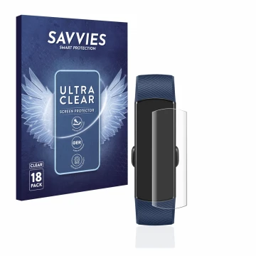 Front side of a product packaging with the brand logo BROTECT. Next to it is the device Honor Band 4 shown with the correspond