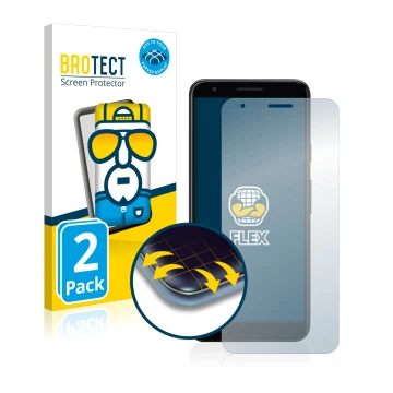 Front side of a product packaging with the brand logo BROTECT. Next to it is the device Google Pixel 3a XL shown with the corr