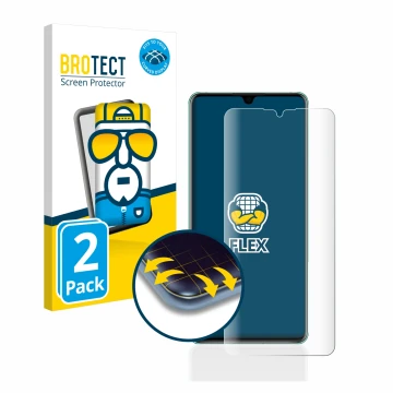 Front side of a product packaging with the brand logo BROTECT. Next to it is the device Huawei P30 shown with the correspondin