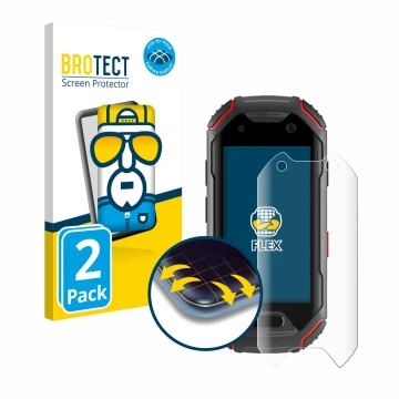 Front side of a product packaging with the brand logo BROTECT. Next to it is the device Unihertz Atom shown with the correspon