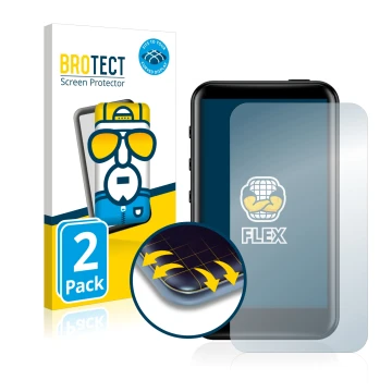 Front side of a product packaging with the brand logo BROTECT. Next to it is the device FiiO M6 shown with the corresponding s