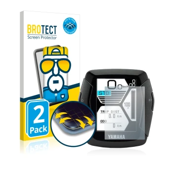 Front side of a product packaging with the brand logo BROTECT. Next to it is the device Yamaha LCD-C Display 2019 (E-Bike Disp