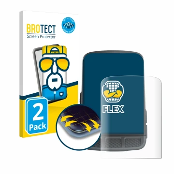 Front side of a product packaging with the brand logo BROTECT. Next to it is the device Wahoo Elemnt Roam shown with the corre