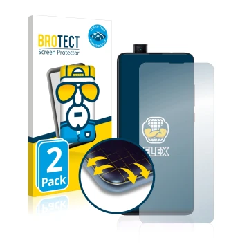 Front side of a product packaging with the brand logo BROTECT. Next to it is the device Xiaomi Mi 9T shown with the correspond