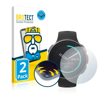 Front side of a product packaging with the brand logo BROTECT. Next to it is the device Polar Vantage V Titan shown with the c