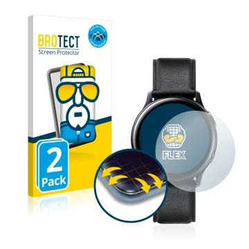 Front side of a product packaging with the brand logo BROTECT. Next to it is the device Samsung Galaxy Watch Active 2 (44mm) s