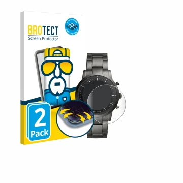 Front side of a product packaging with the brand logo BROTECT. Next to it is the device Fossil Collider HR shown with the corr