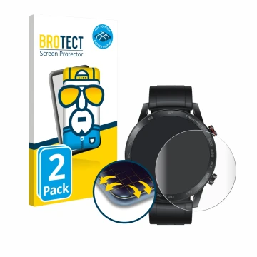 Front side of a product packaging with the brand logo BROTECT. Next to it is the device Honor Watch Magic 2 (46 mm) shown with