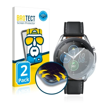 Front side of a product packaging with the brand logo BROTECT. Next to it is the device Samsung Galaxy Watch 3 (41mm) shown wi