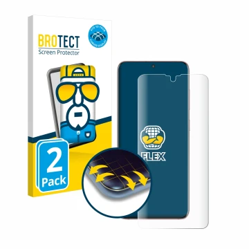 Front side of a product packaging with the brand logo BROTECT. Next to it is the device Samsung Galaxy S20 5G shown with the c