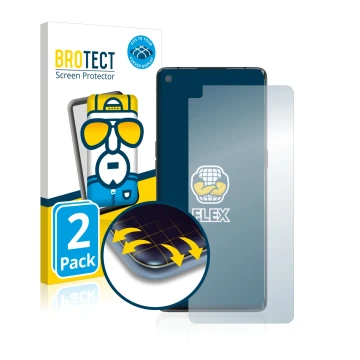 Front side of a product packaging with the brand logo BROTECT. Next to it is the device Oppo Find X2 Neo shown with the corres