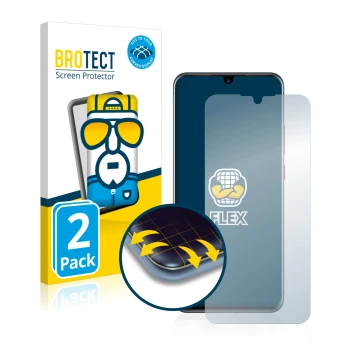 Front side of a product packaging with the brand logo BROTECT. Next to it is the device ZTE Axon 11 4G shown with the correspo