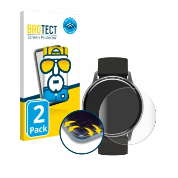Front side of a product packaging with the brand logo BROTECT. Next to it is the device Umidigi Uwatch 2S shown with the corre