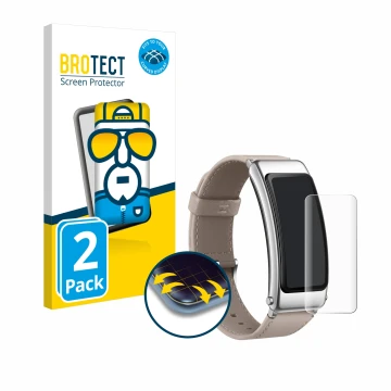 Front side of a product packaging with the brand logo BROTECT. Next to it is the device Huawei TalkBand B6 shown with the corr