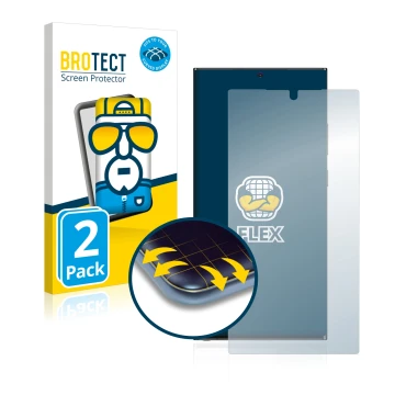 Front side of a product packaging with the brand logo BROTECT. Next to it is the device Samsung Galaxy Note 20 Ultra 5G shown 