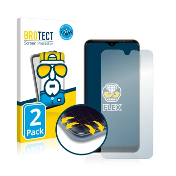 Front side of a product packaging with the brand logo BROTECT. Next to it is the device Wiko Y81 shown with the corresponding 