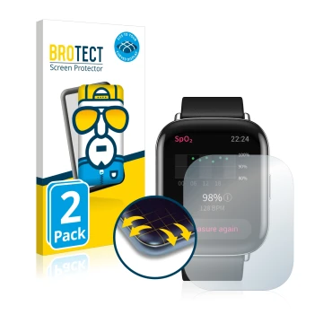 Front side of a product packaging with the brand logo BROTECT. Next to it is the device Zepp E Square shown with the correspon