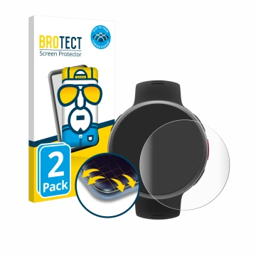 Front side of a product packaging with the brand logo BROTECT. Next to it is the device Polar Vantage V2 shown with the corres