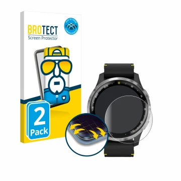 Front side of a product packaging with the brand logo BROTECT. Next to it is the device Garmin D2 Air shown with the correspon