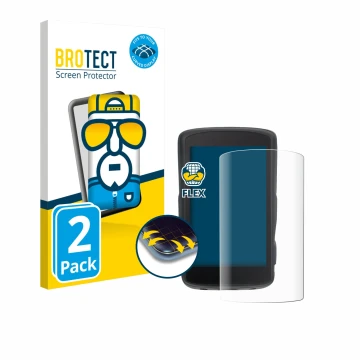 Front side of a product packaging with the brand logo BROTECT. Next to it is the device Hammerhead Karoo 2 shown with the corr