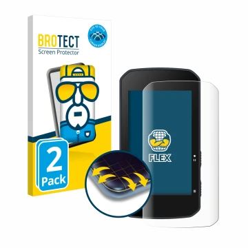 Front side of a product packaging with the brand logo BROTECT. Next to it is the device Bryton Rider 750 shown with the corres